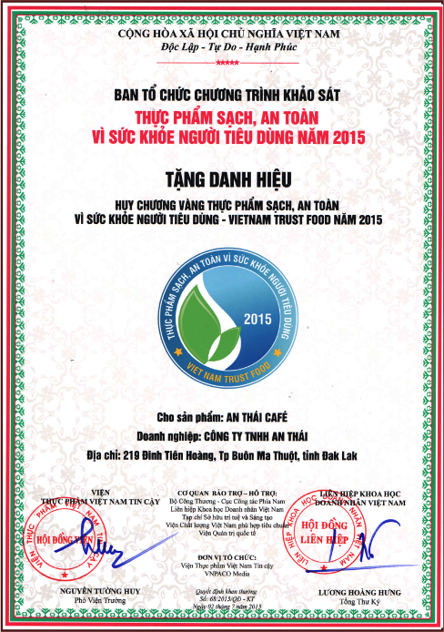 Huy chương Vàng thực phẩm sạch, an toàn vì sức khỏe người tiêu dùng Việt